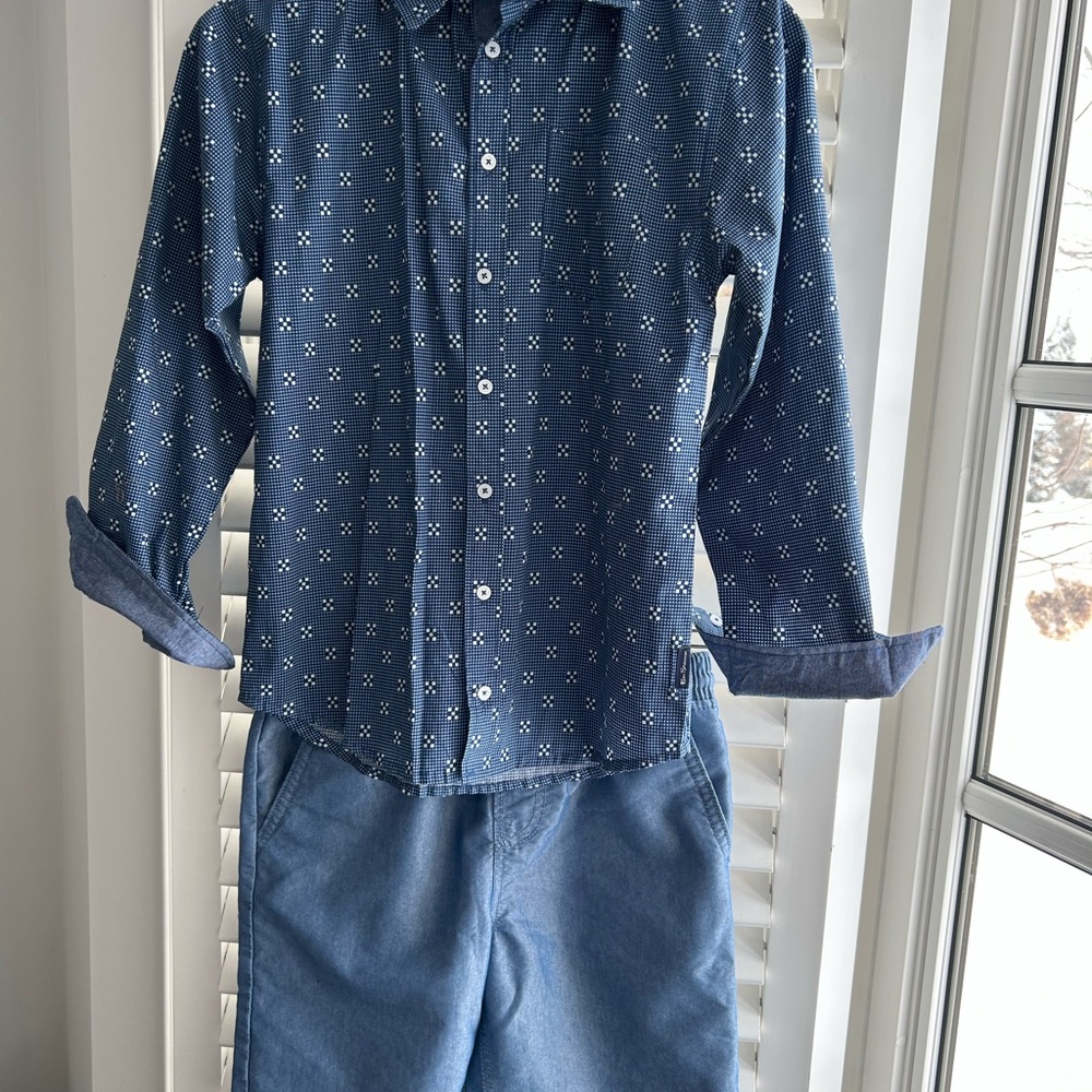 Boys - Stylish Blue Patterned Shirt and shorts Set